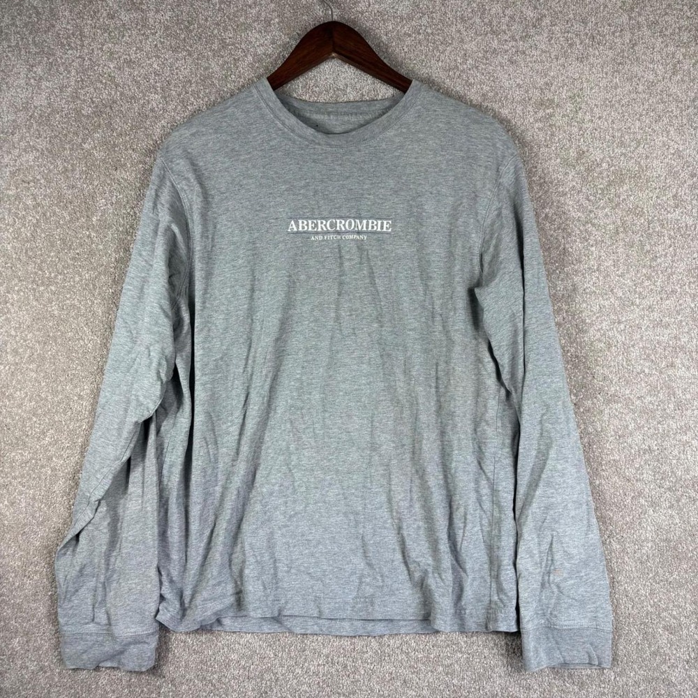 Abercrombie & Fitch Mens Long Sleeve Graphic Tee Gray Large Distressed Logo